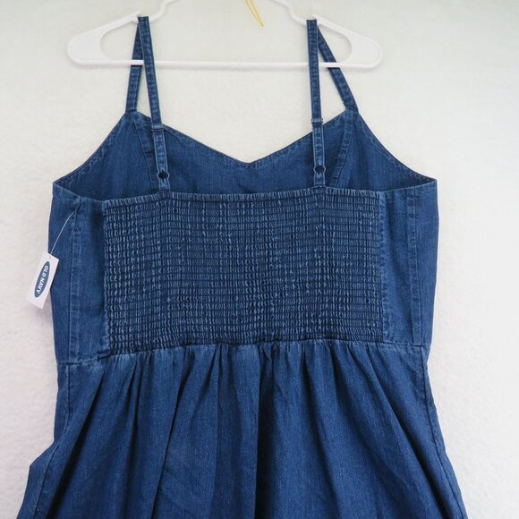 Old Navy Jean Dress Size XL Dark Wash Blue Denim Sleeveless Ruffle Hem Mini New - Picture 4 of 10